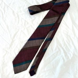 Courchevel VNTG Italian Silk Tie with Maroon, Blue, Teal, Gold Pattern